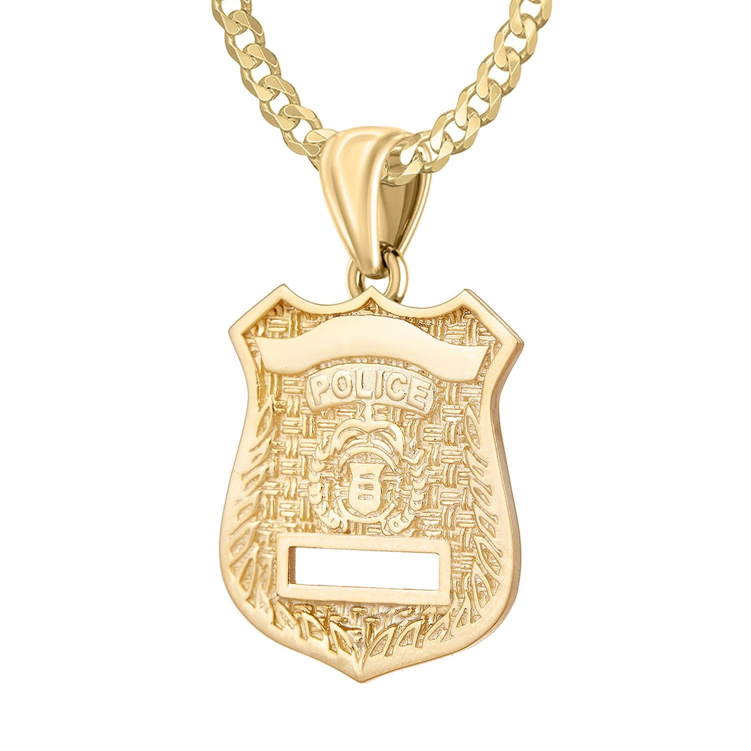 Police Badge Necklace In Gold of 26mm - 2.6mm Curb Chain