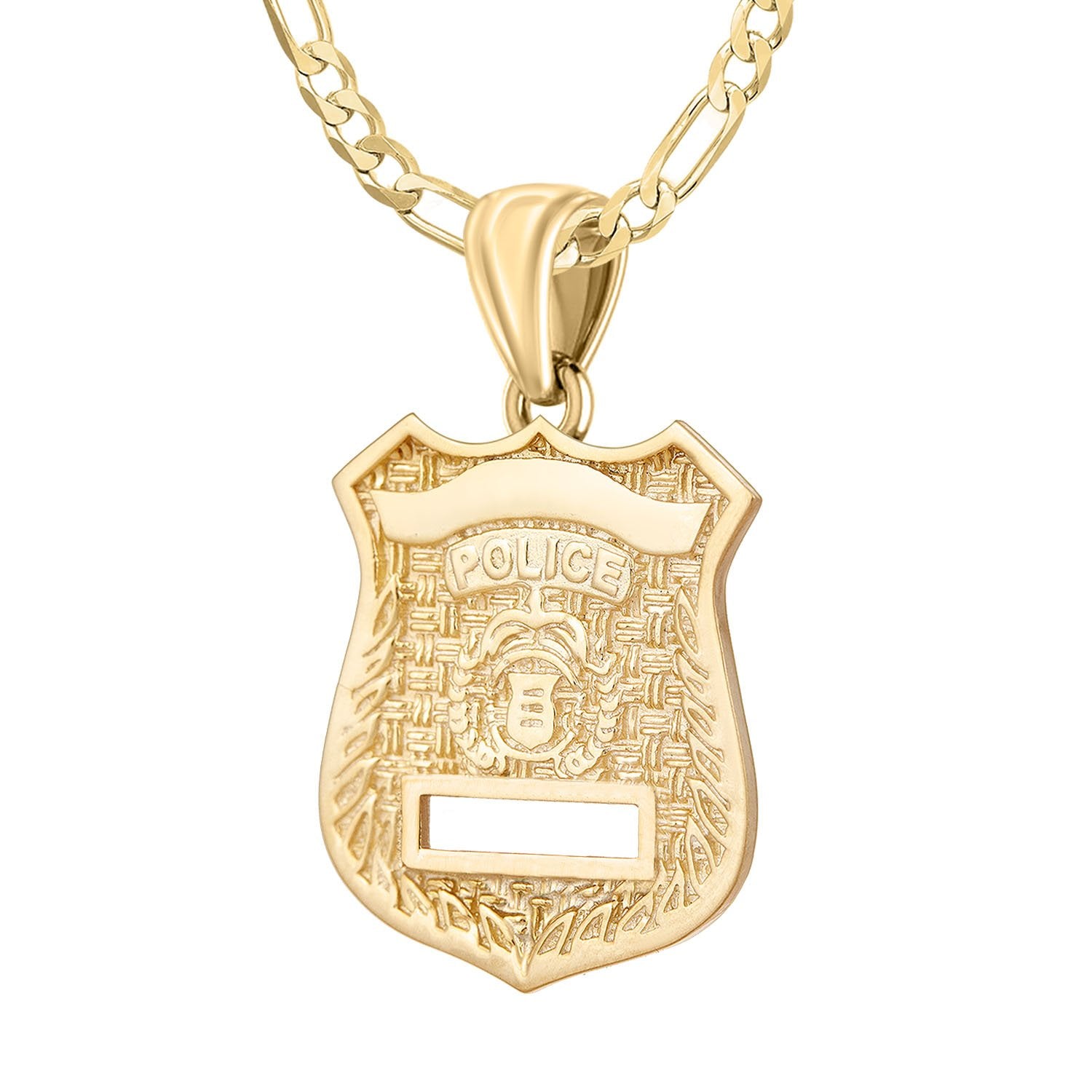 Police Badge Necklace In Gold of 26mm - 2.8mm Figaro Chain