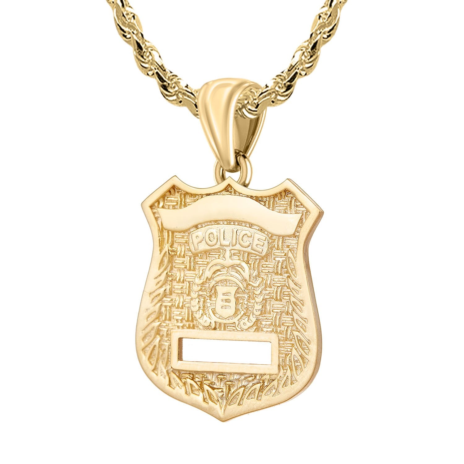 Police Badge Necklace In Gold of 26mm - 3.5mm Rope Chain