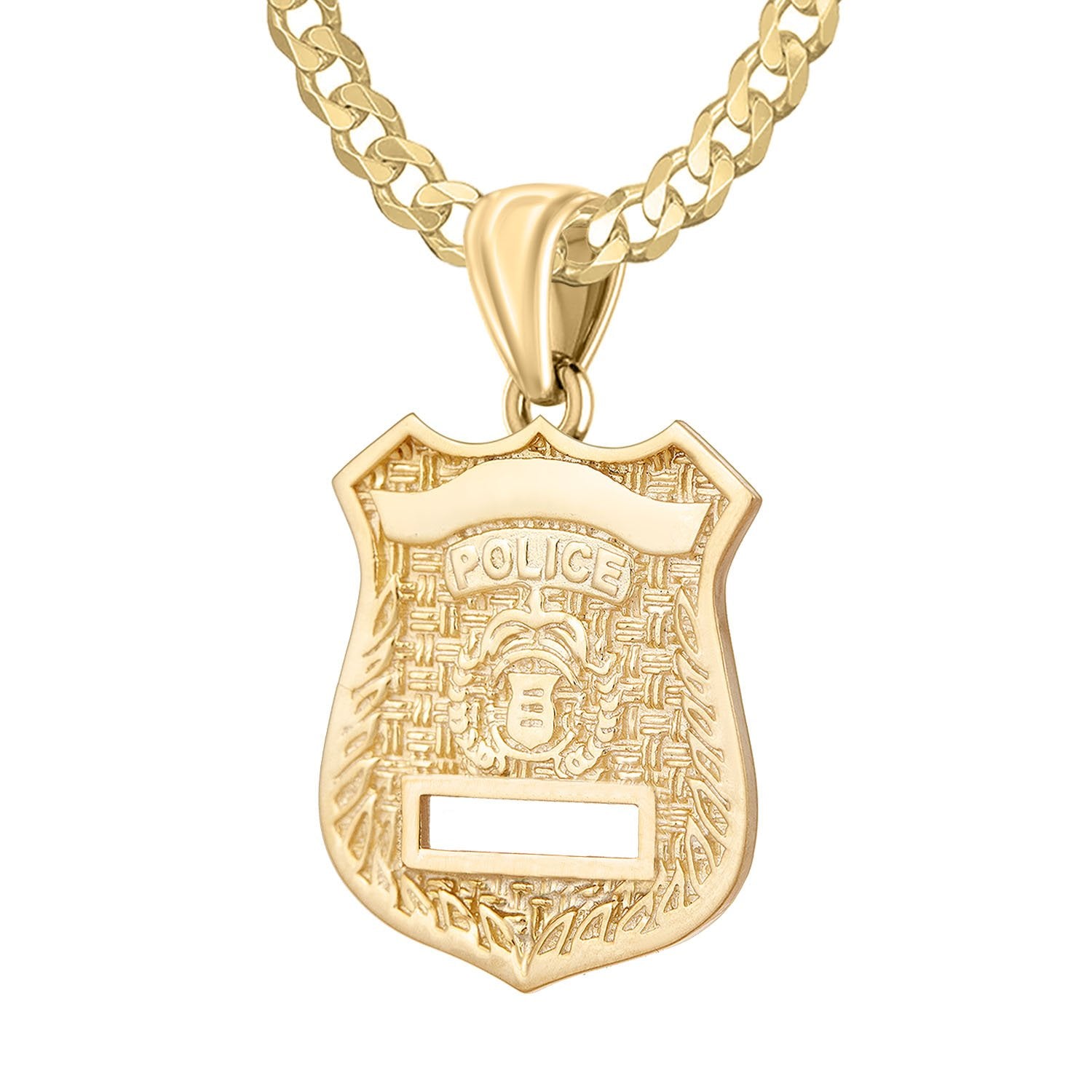 Police Badge Necklace In Gold of 26mm - 3.6mm Curb Chain