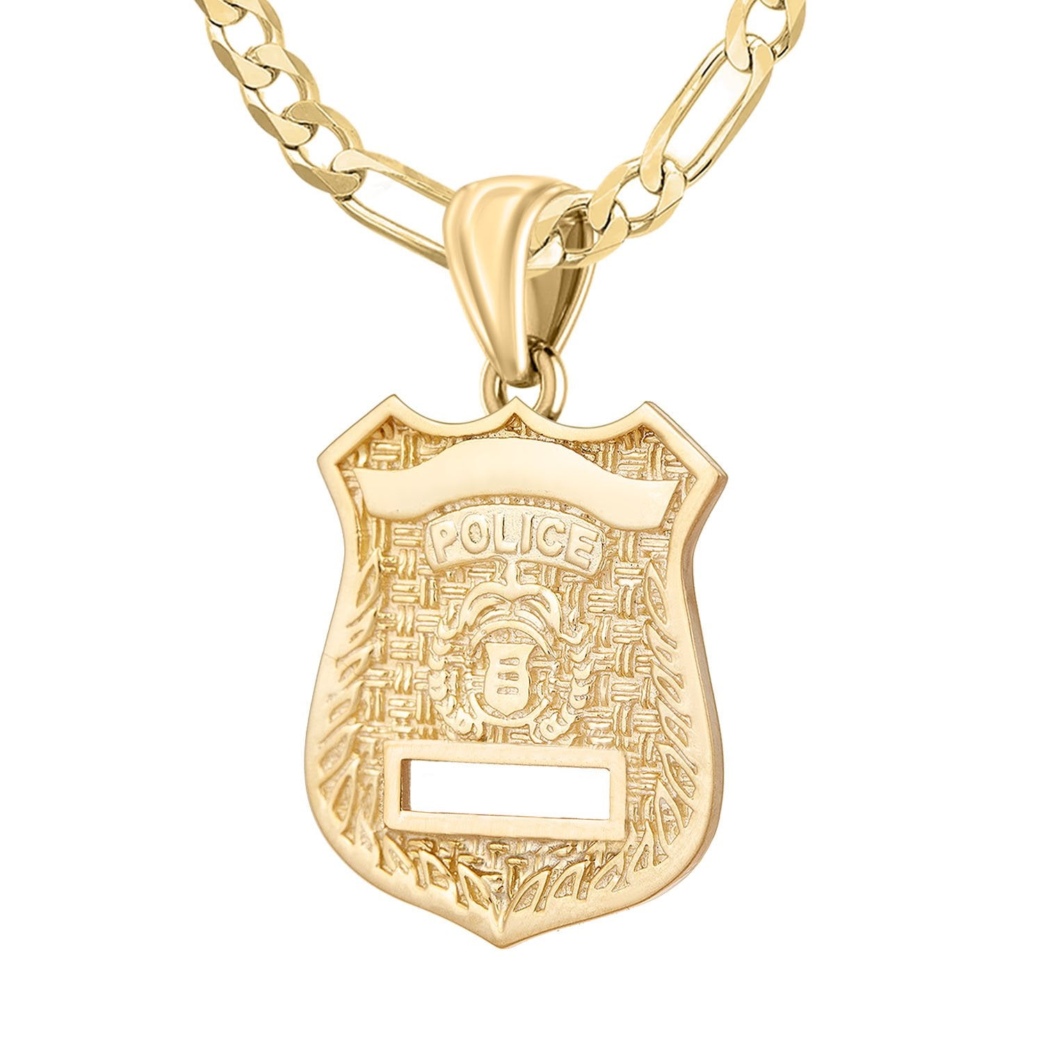 Police Badge Necklace In Gold of 26mm - 3.8mm Figaro Chain