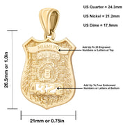 Police Badge Necklace In Gold of 26mm - Sizing Details