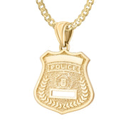 14K Gold Police Badge Necklace For Men - 2.6mm Curb Chain