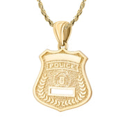 14K Gold Police Badge Necklace For Men - 2mm Rope Chain