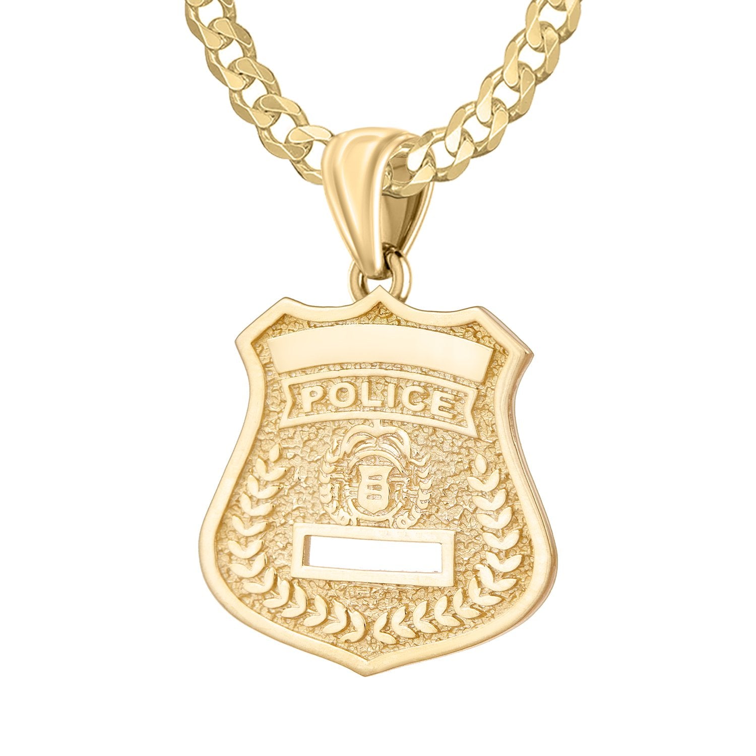 14K Gold Police Badge Necklace For Men - 3.6mm Curb Chain