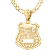 14K Gold Police Badge Necklace For Men - 3.8mm Figaro Chain