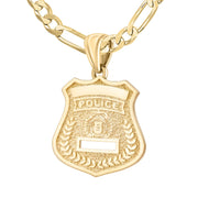 14K Gold Police Badge Necklace For Men - 4.4mm Figaro Chain