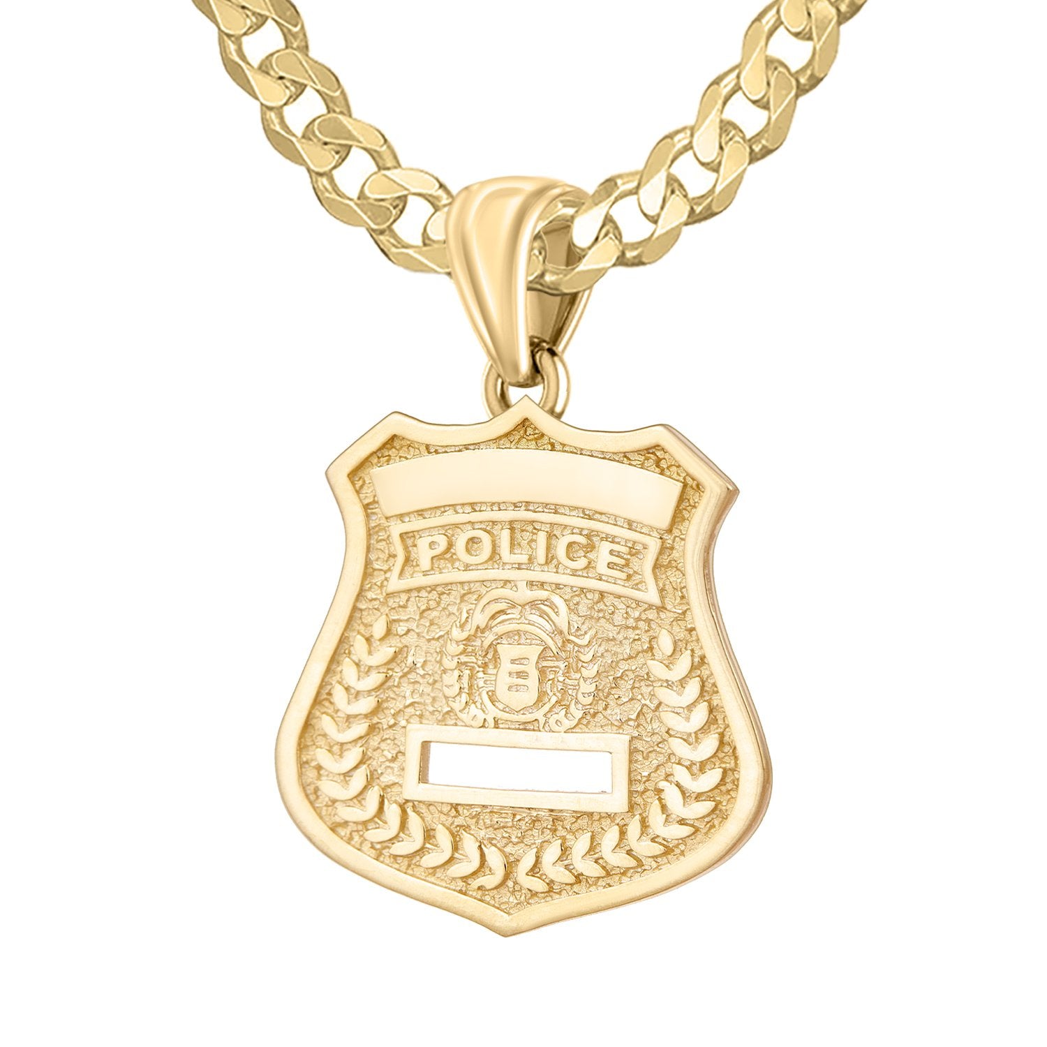 14K Gold Police Badge Necklace For Men - 4.6mm Curb Chain