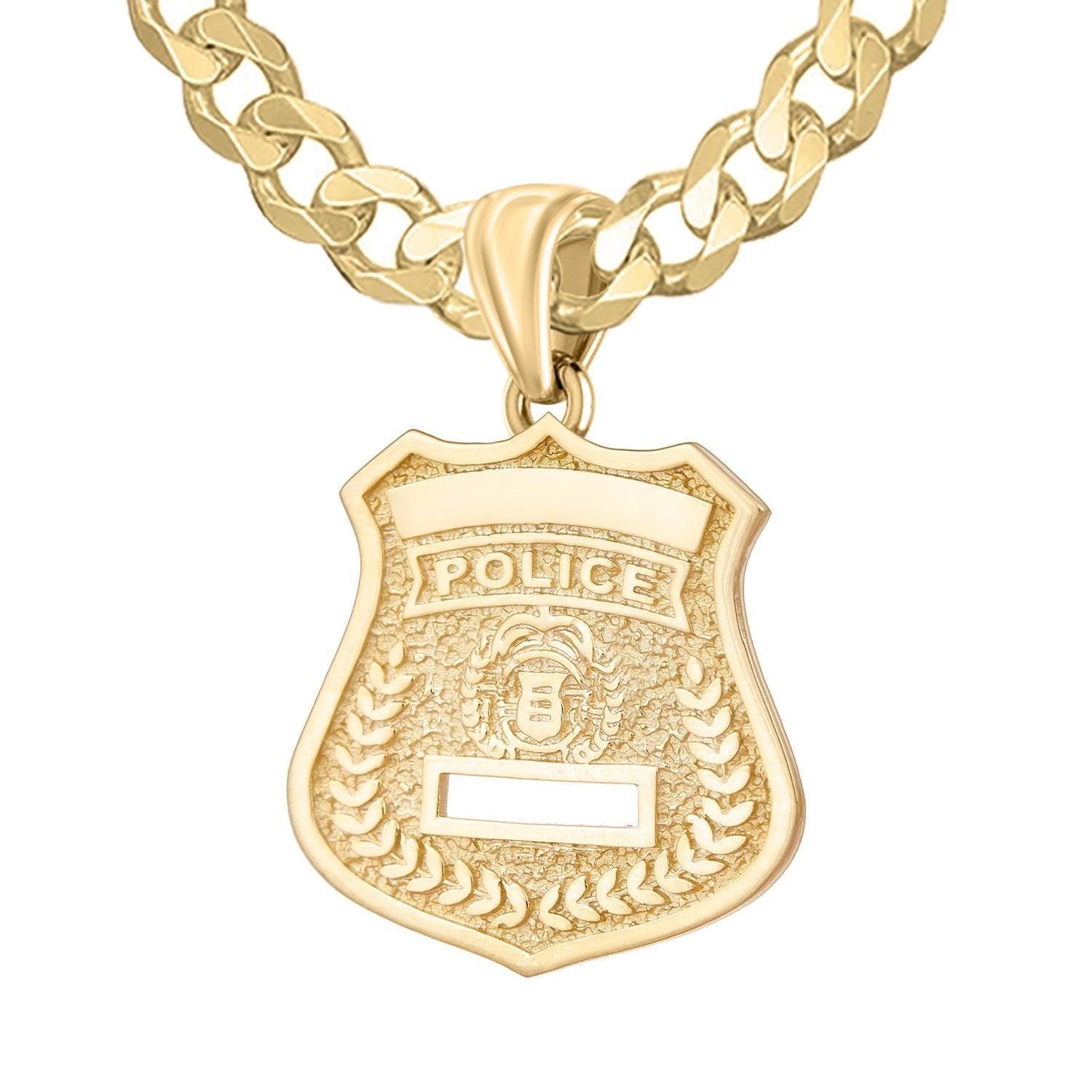 14K Gold Police Badge Necklace For Men - 5.7mm Curb Chain