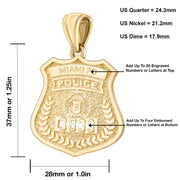 14K Gold Police Badge Necklace For Men - Size Details