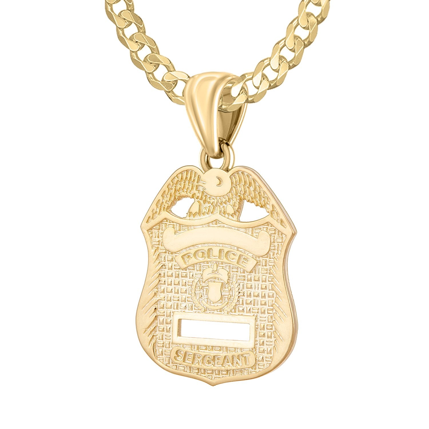 Police Badge Necklace In Gold For Men - 3.6mm Curb Chain