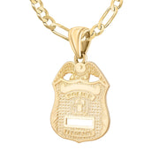 Police Badge Necklace In Gold For Men - 3.8mm Figaro Chain