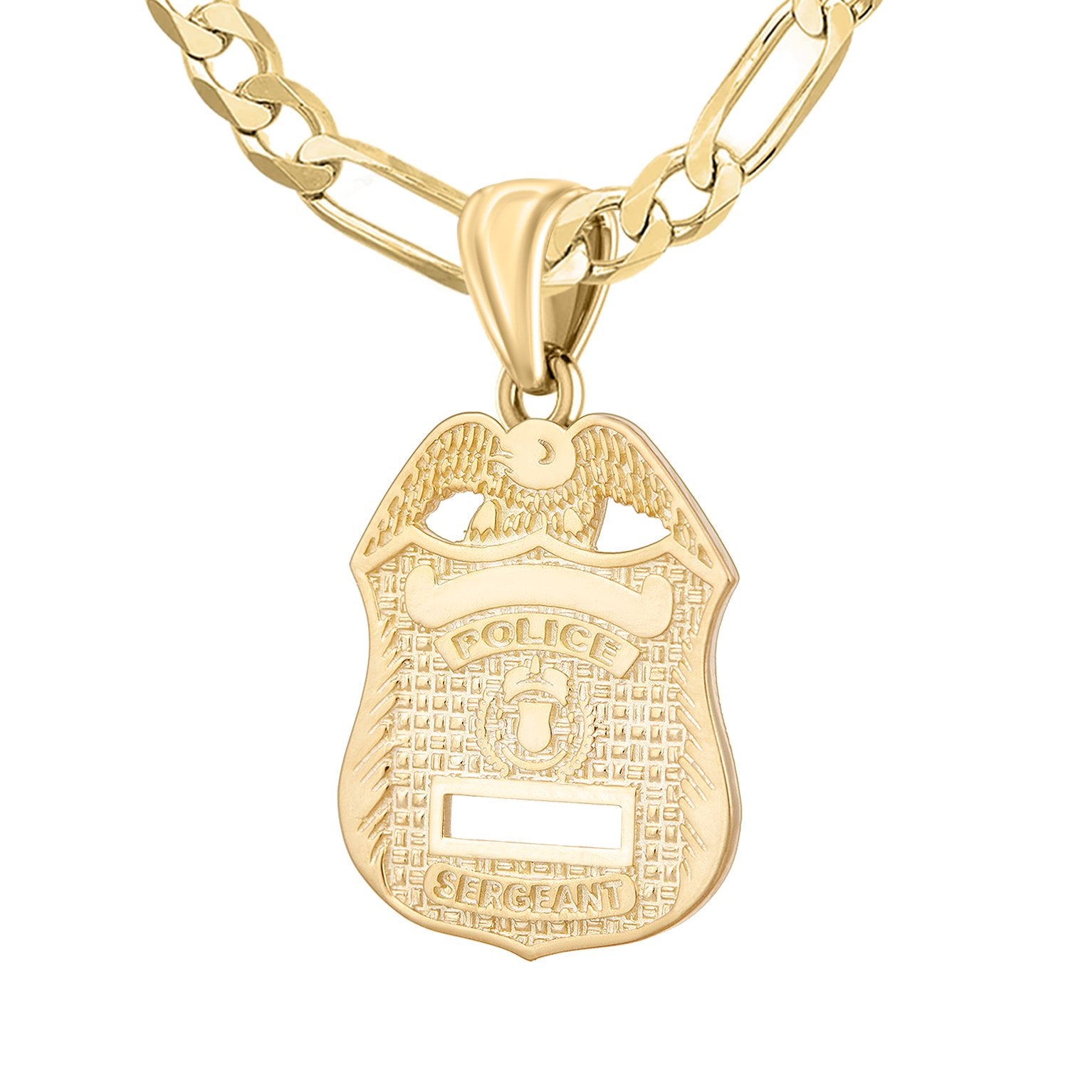 Police Badge Necklace In Gold For Men - 4.4mm Figaro Chain