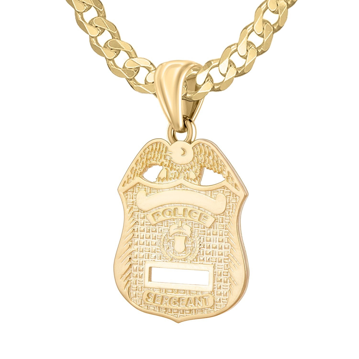 Police Badge Necklace In Gold For Men - 4.6mm Curb Chain