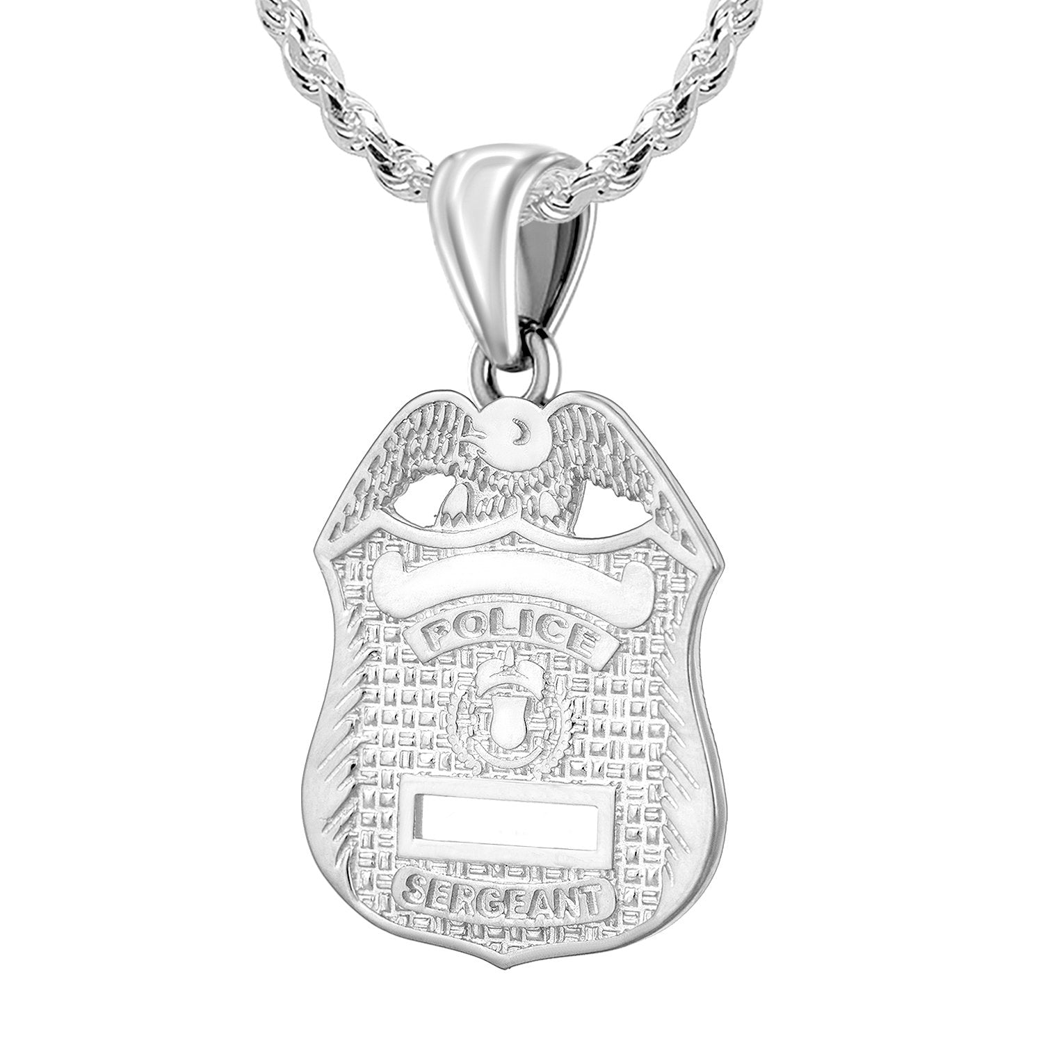Silver Police Badge Necklace For Men - 2.5mm Rope Chain