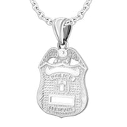 Silver Police Badge Necklace For Men - 2mm Cable Chain