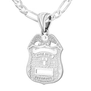 Silver Police Badge Necklace For Men - 3.6mm Figaro Chain
