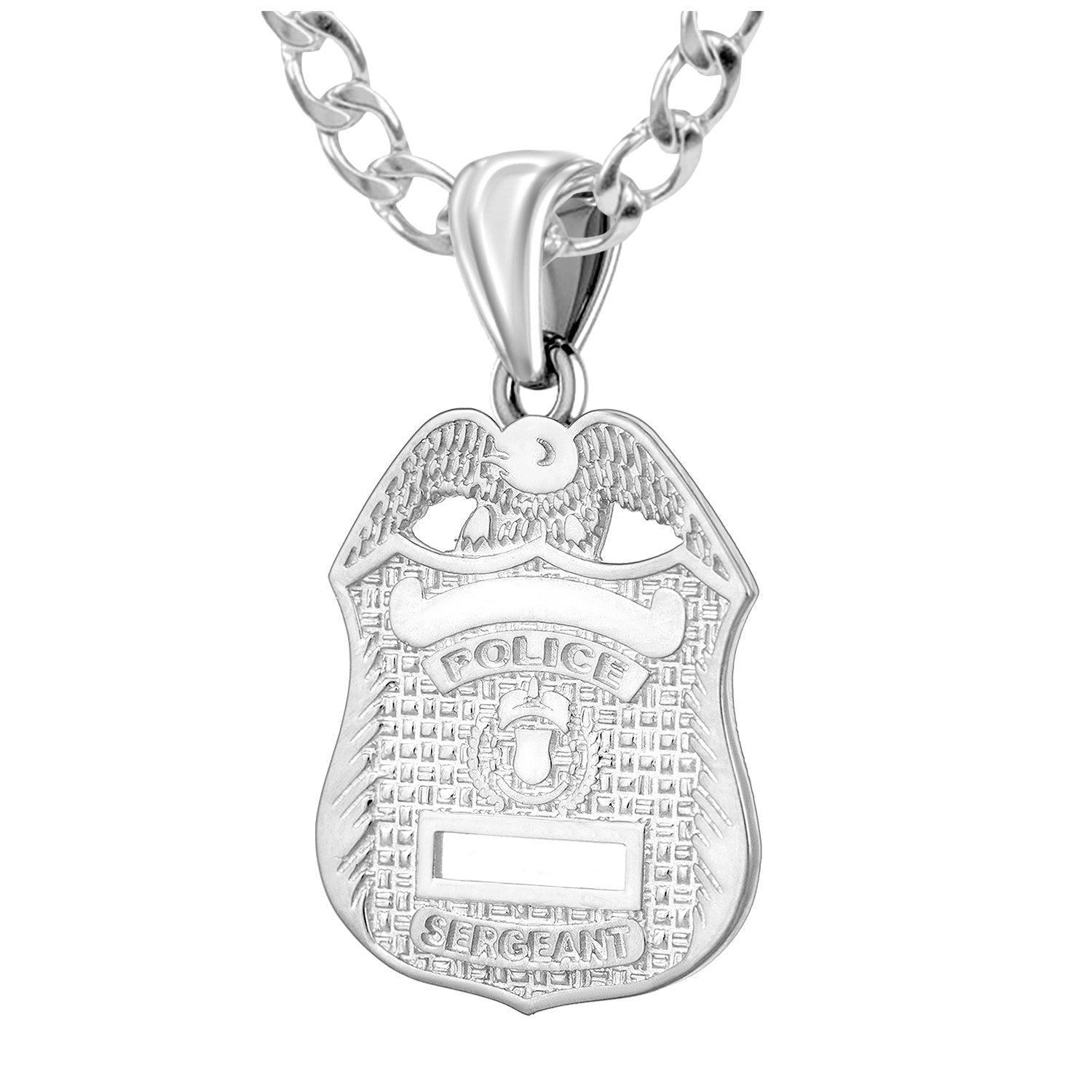 Silver Police Badge Necklace For Men - 3mm Round Curb Chain