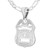 Silver Police Badge Necklace For Men - 3mm Figaro Chain