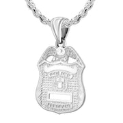 Silver Police Badge Necklace For Men - 3mm Rope Chain