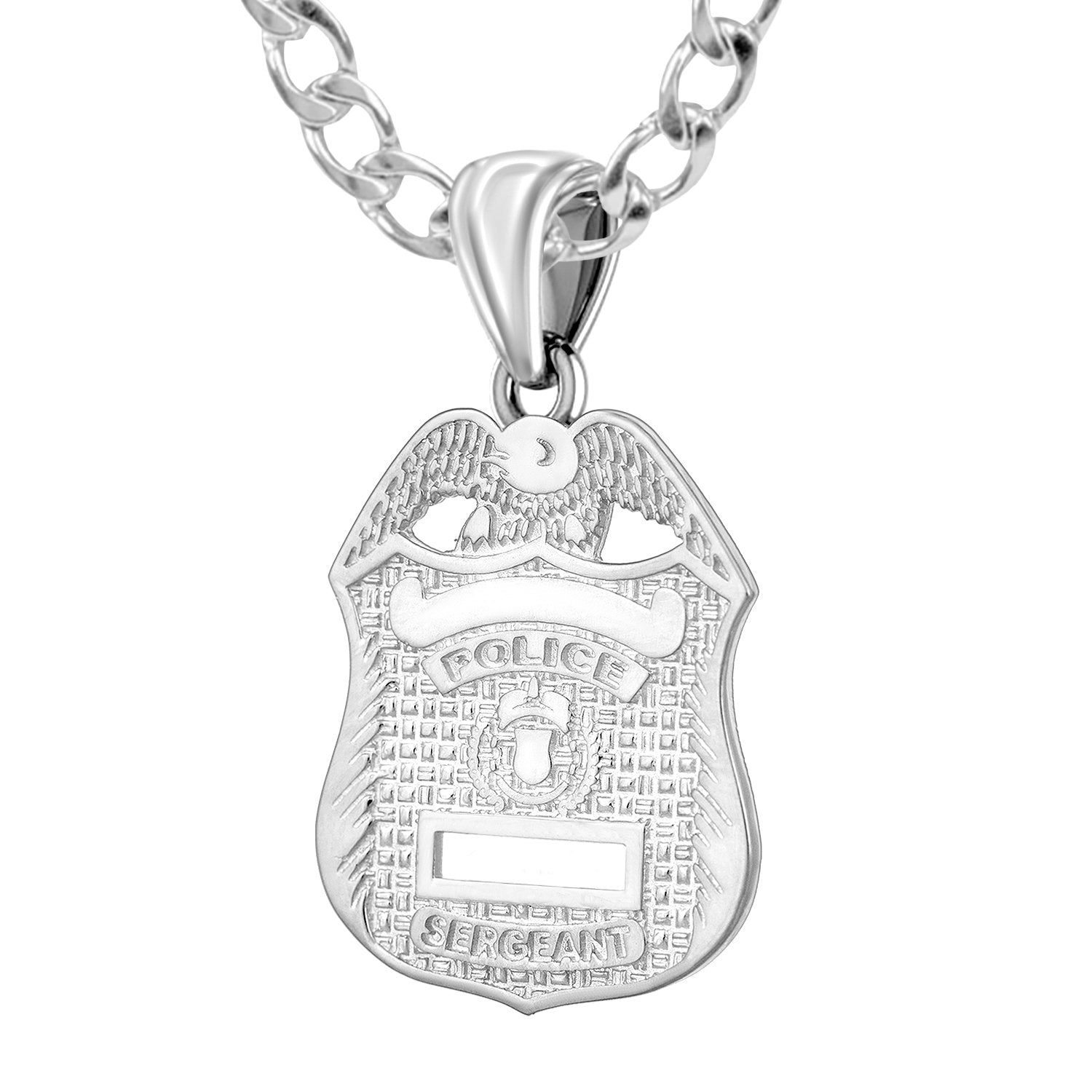 Silver Police Badge Necklace For Men - 4mm Round Curb Chain