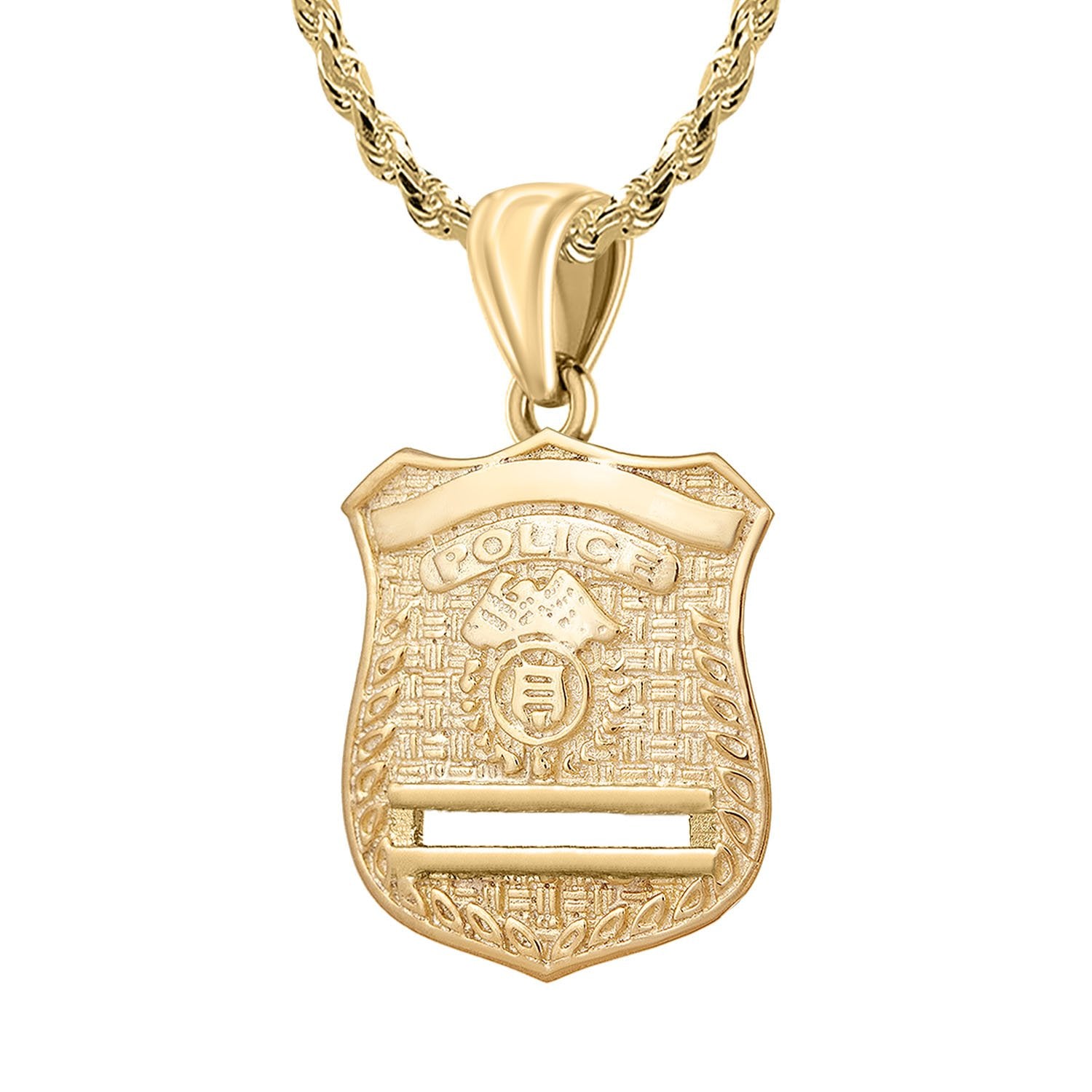 Gold Police Badge Necklace For Men - 2.5mm Rope Chain