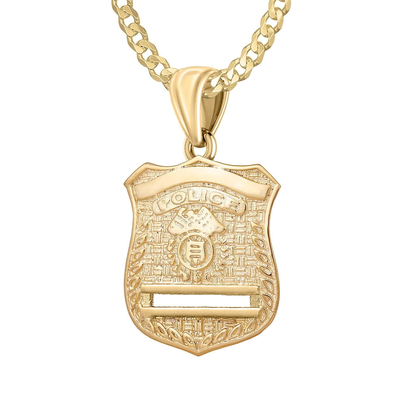 Gold Police Badge Necklace For Men - 2.6mm Curb Chain