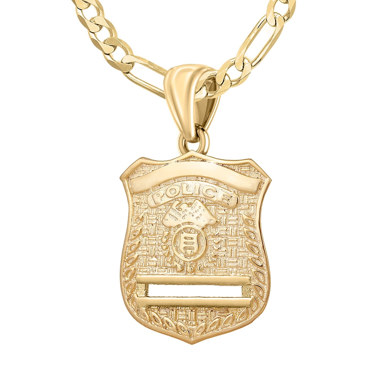 Gold Police Badge Necklace For Men - 3.8mm Figaro Chain