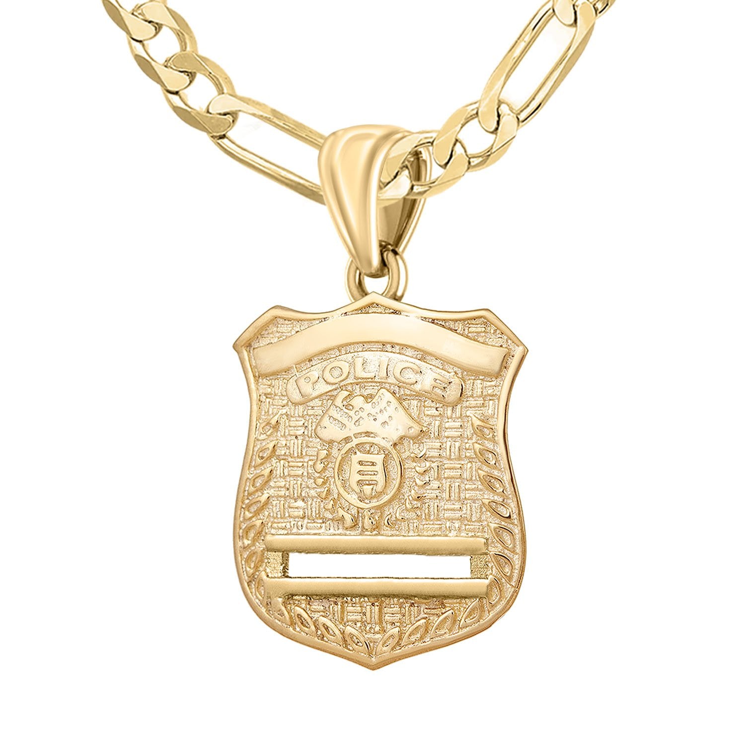 Gold Police Badge Necklace For Men - 4.4mm Figaro Chain