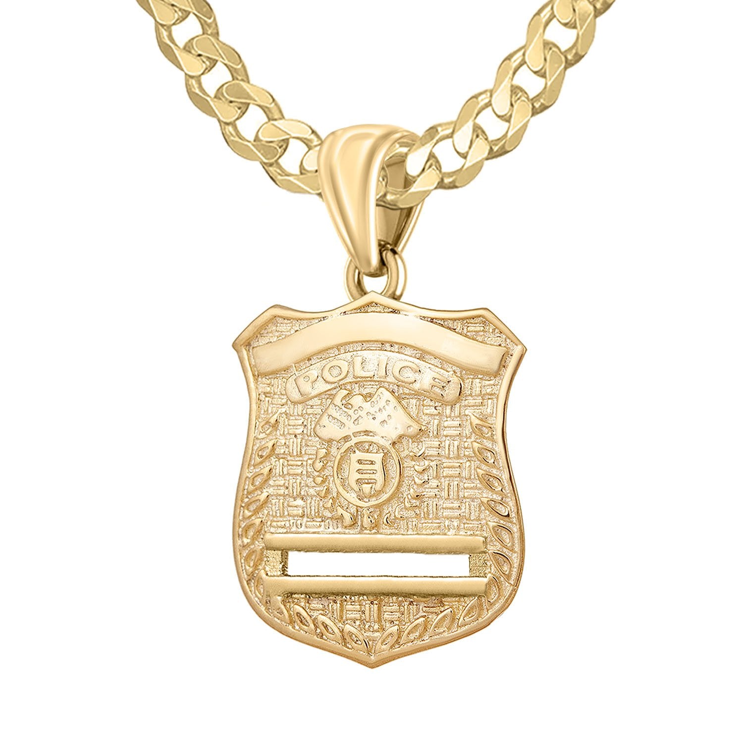 Gold Police Badge Necklace For Men - 4.6mm Curb Chain