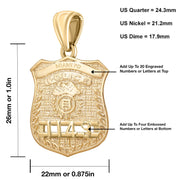 Gold Police Badge Necklace For Men - Sizing Details
