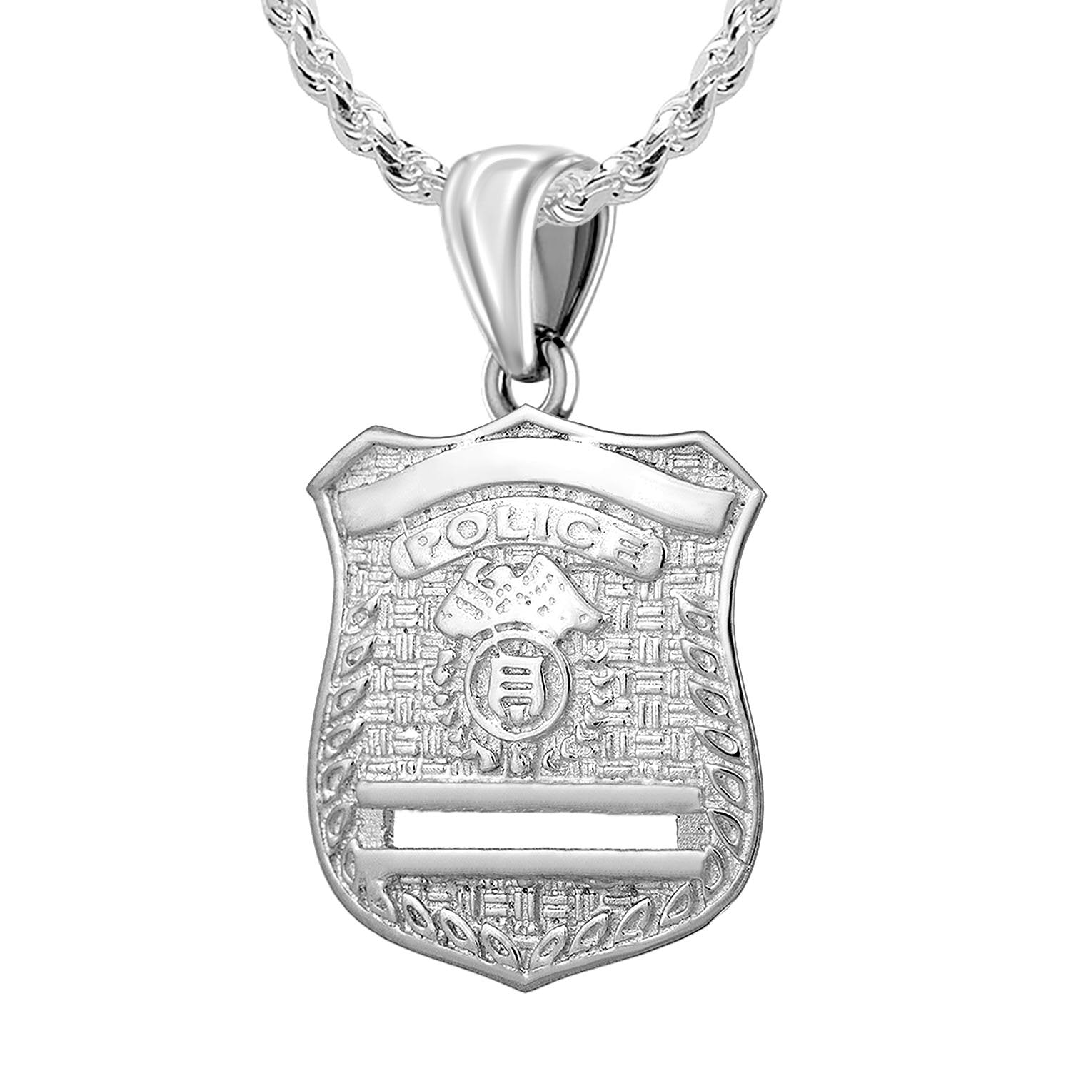 Police Badge Necklace In Silver - 2.5mm Rope Chain
