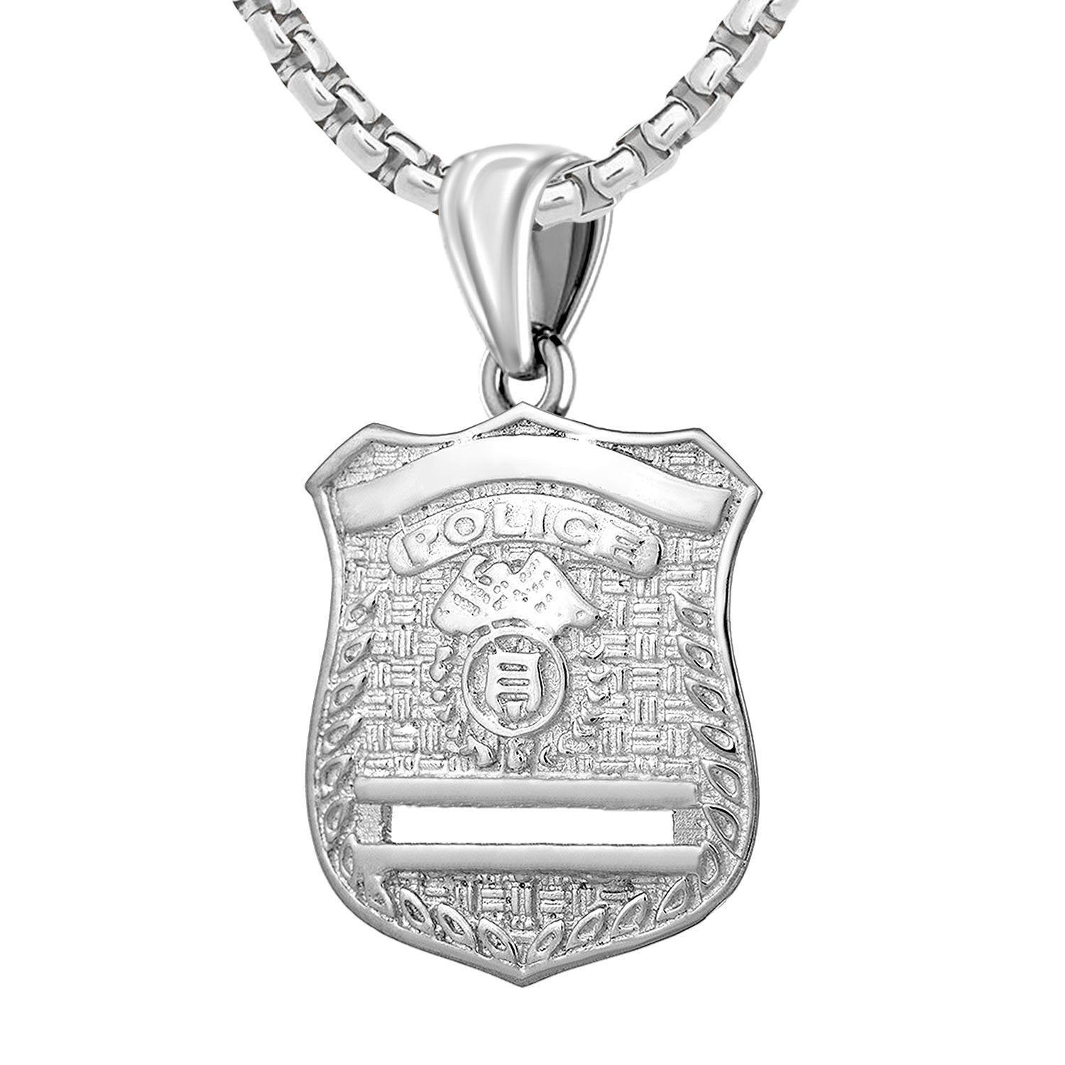 Police Badge Necklace In Silver - 2.6mm Box Chain