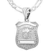 Police Badge Necklace In Silver - 3.6mm Figaro Chain