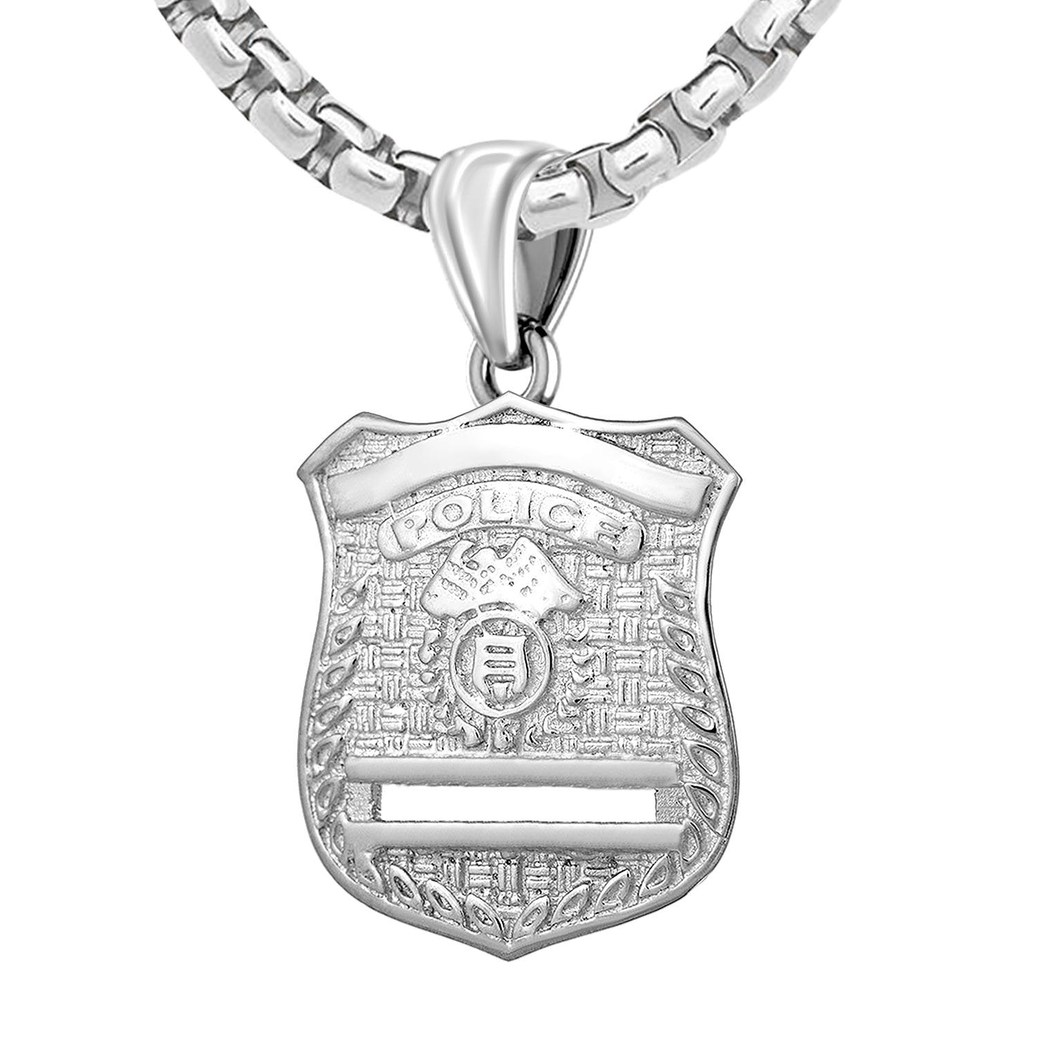 Police Badge Necklace In Silver - 3.7mm Box Chain