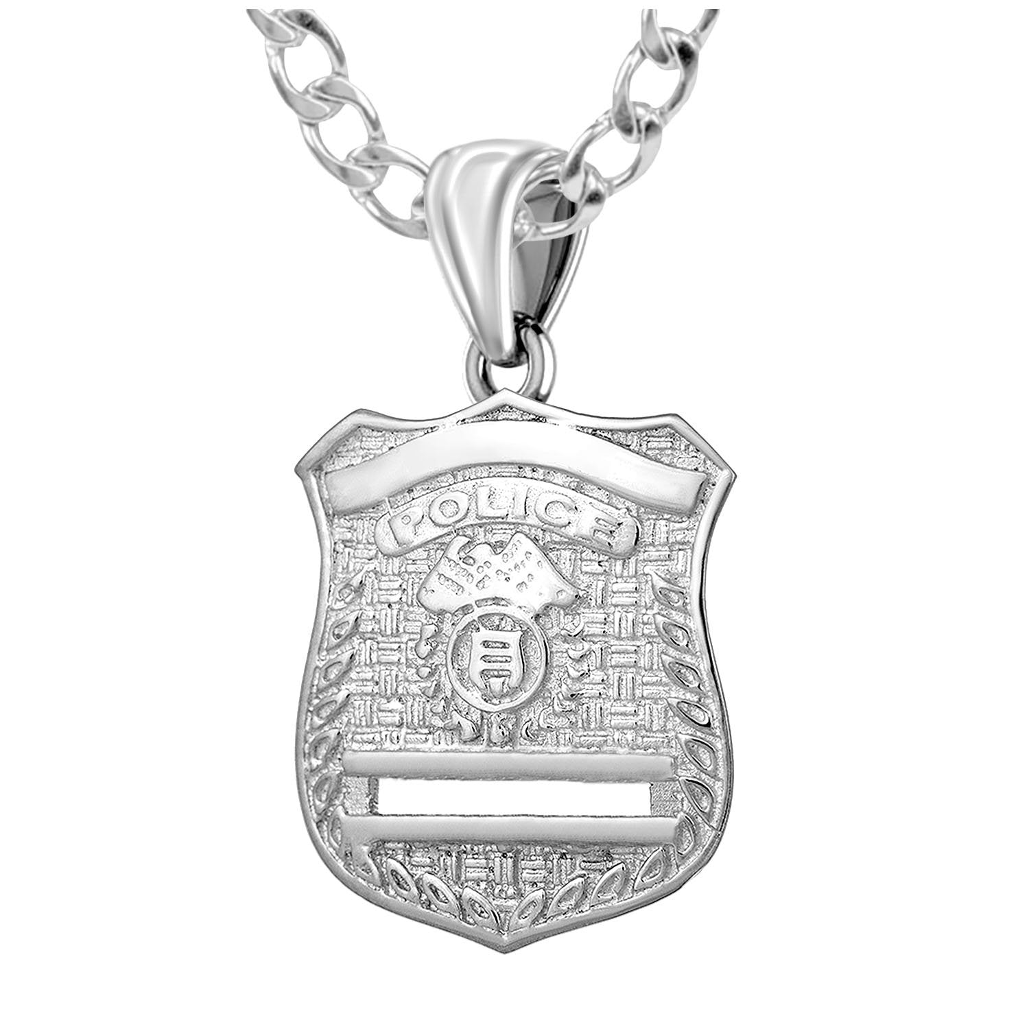 Police Badge Necklace In Silver - 3mm Rounded Curb Chain