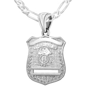 Police Badge Necklace In Silver - 3mm Figaro Chain