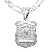 Police Badge Necklace In Silver - 4.5mm Figaro Chain