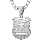 Police Badge Necklace In Silver - 4mm Rounded Curb Chain