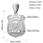 Police Badge Necklace In Silver - Size Description