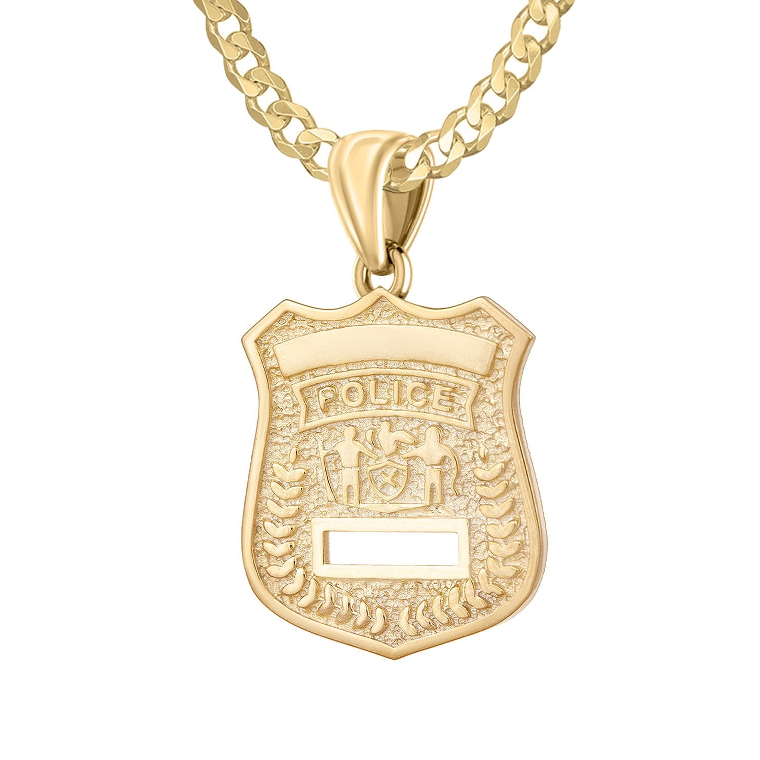 Police Badge Necklace In Gold For Ladies - 2.6mm Curb Chain