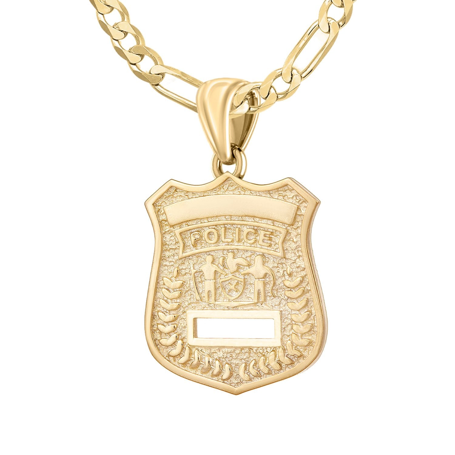 Gold Police Badge Necklace For Ladies - 2.8mm Figaro Chain
