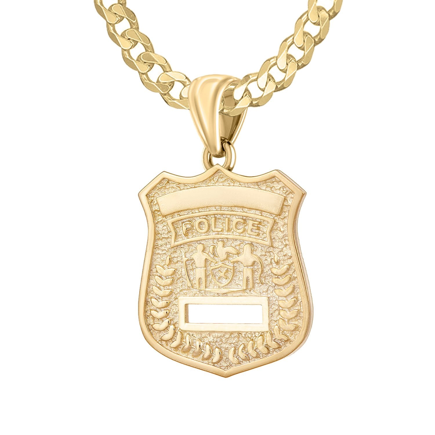 Police Badge Necklace In Gold For Ladies - 3.6mm Curb Chain