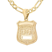 Gold Police Badge Necklace For Ladies - 3.8mm Figaro Chain