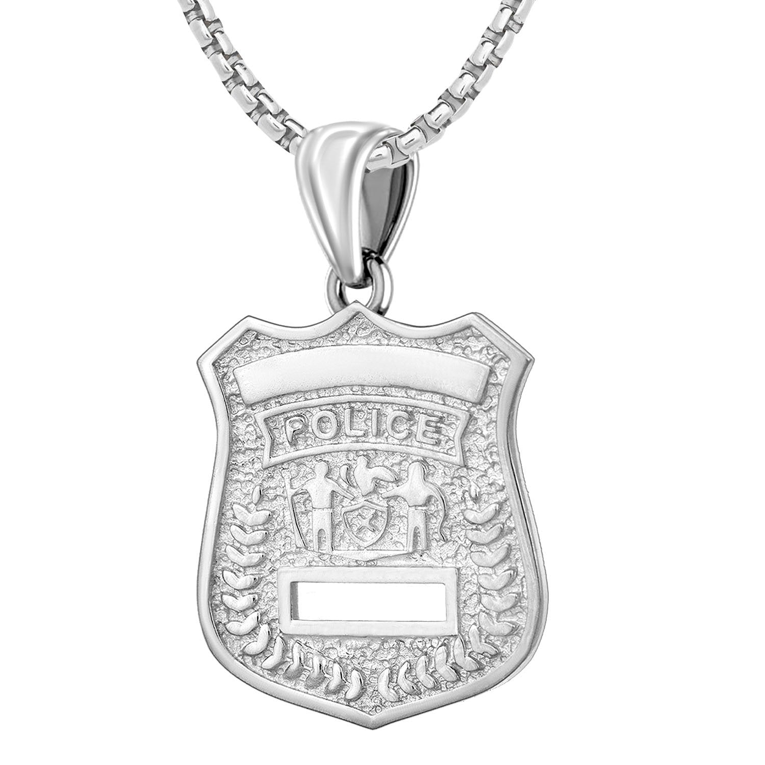 Police Badge Necklace - Sterling Silver Pendant of 22mm with chain