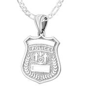 Silver Police Badge Necklace For Women - 1.5mm Figaro Chain