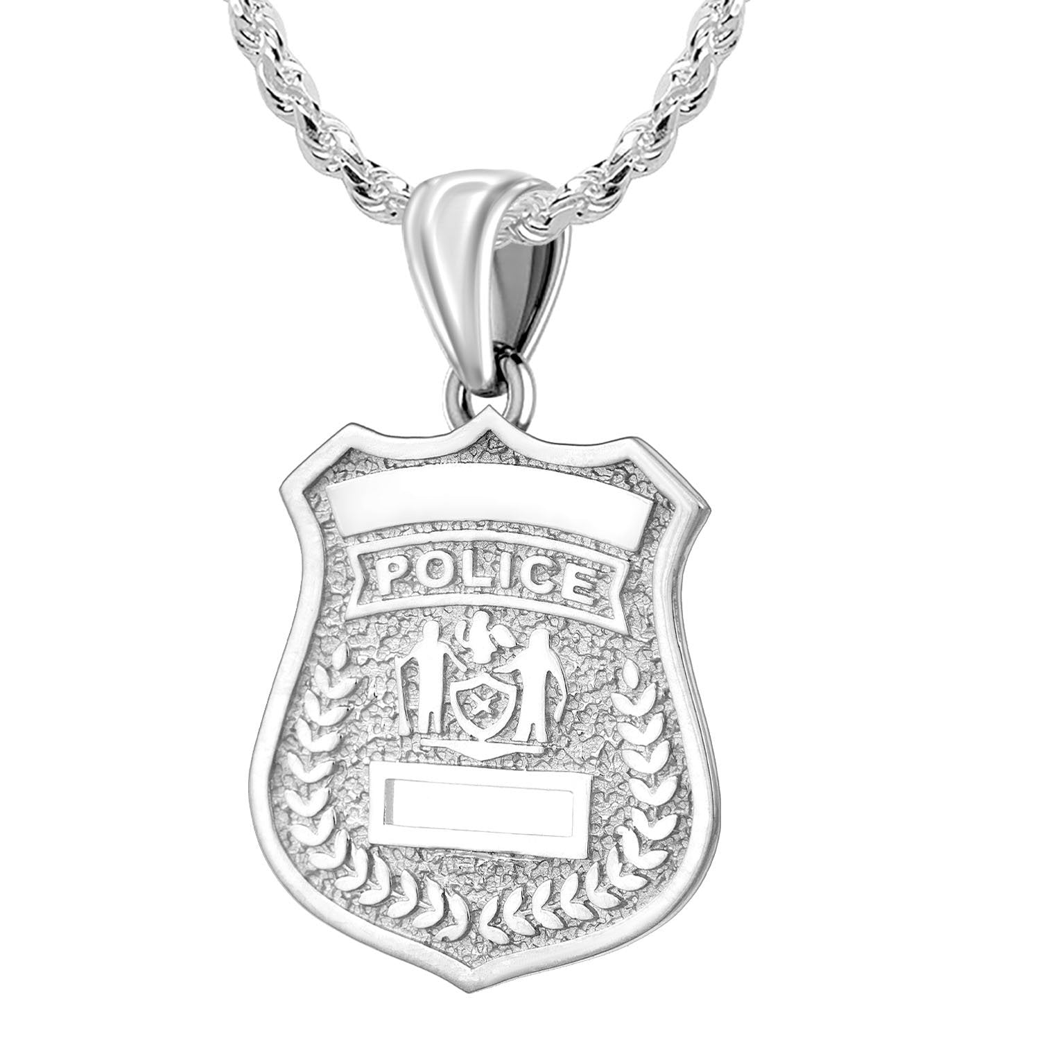 Silver Police Badge Necklace For Women - 1.5mm Rope Chain