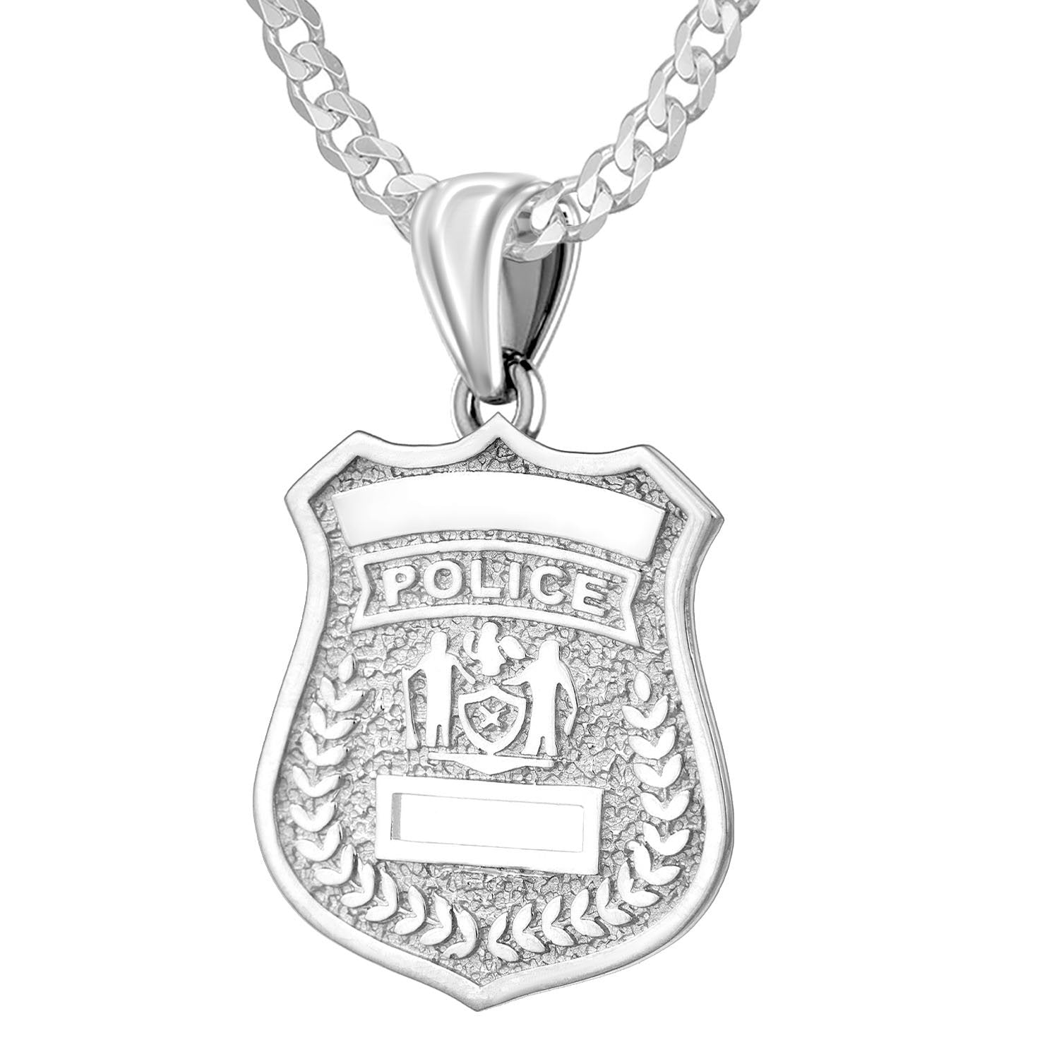 Silver Police Badge Necklace For Women - 1.8mm Curb Chain
