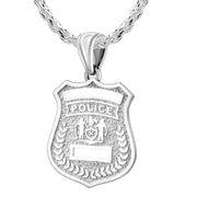 Silver Police Badge Necklace For Women - 2.5mm Rope Chain