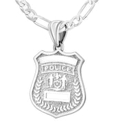 Silver Police Badge Necklace For Women - 3mm Figaro Chain